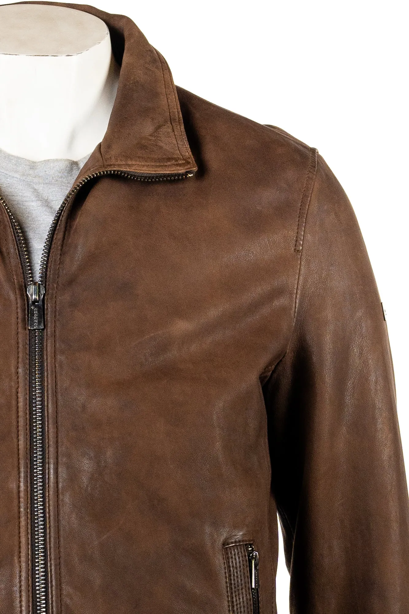 Men's Brown Buff Classic Leather Jacket: Fredi