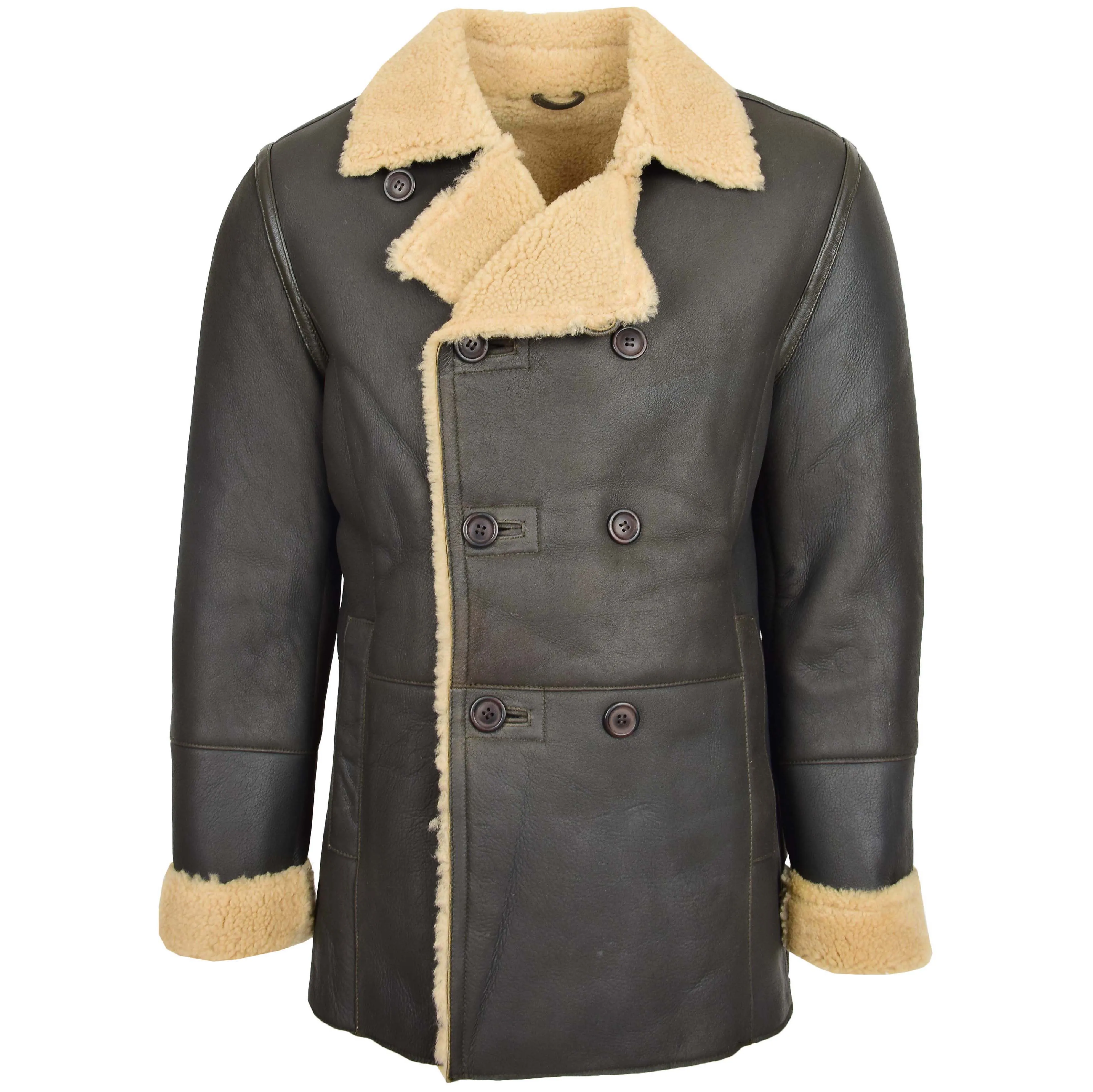 Mens Double Breasted Sheepskin Jacket Theo Brown