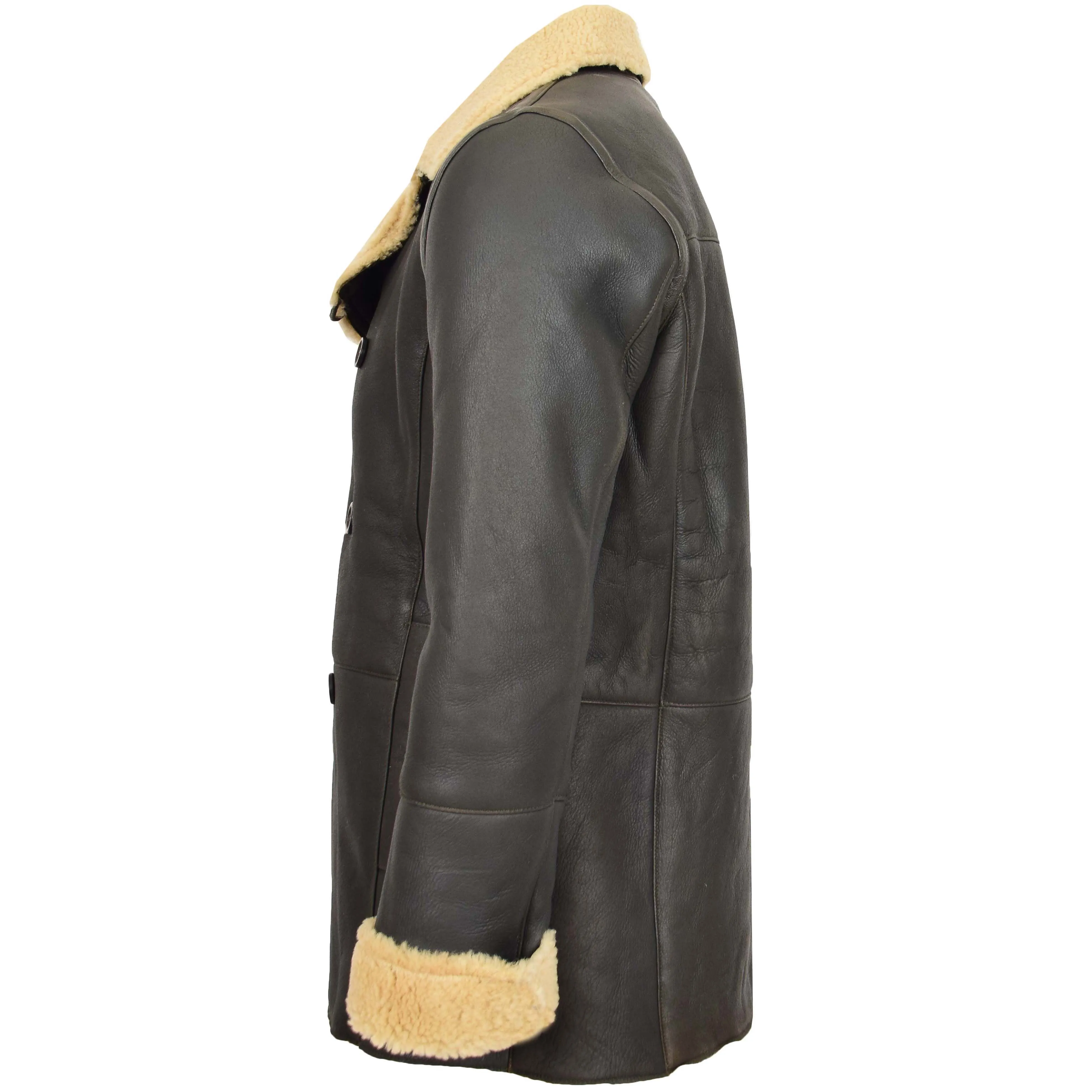 Mens Double Breasted Sheepskin Jacket Theo Brown