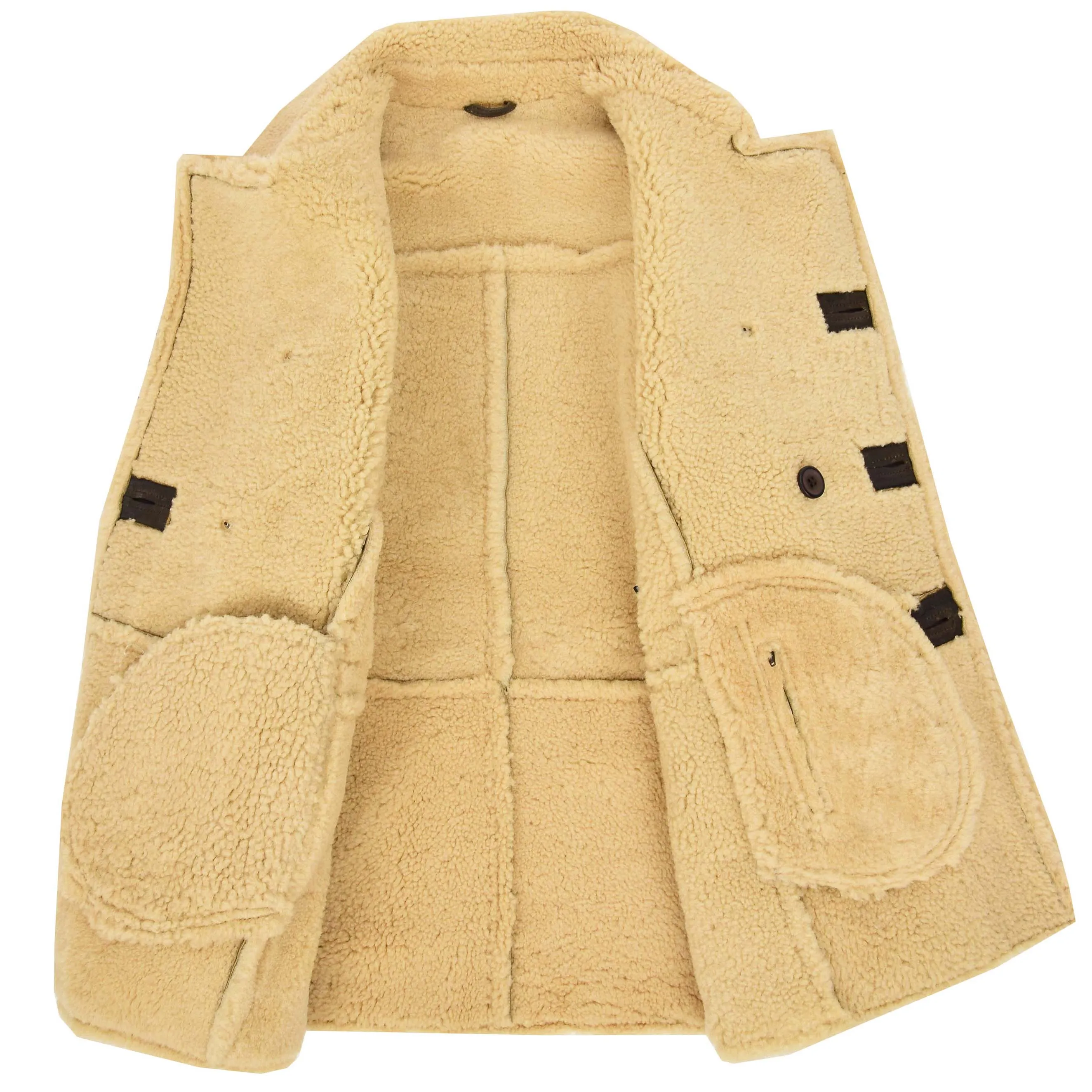 Mens Double Breasted Sheepskin Jacket Theo Brown