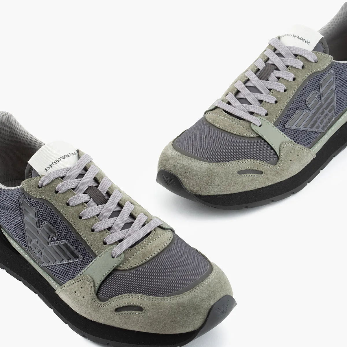 Mesh Sneakers With Suede Details And Eagle Patch