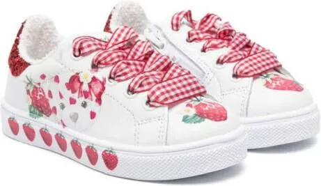 Monnalisa strawberry-print lace-up sneakers White