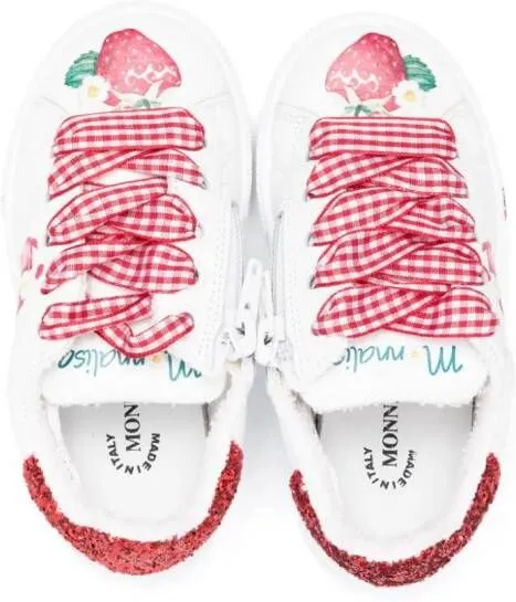 Monnalisa strawberry-print lace-up sneakers White