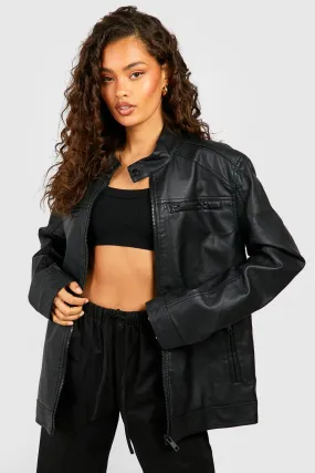 Oversized Faux Leather Zip Detail Jacket