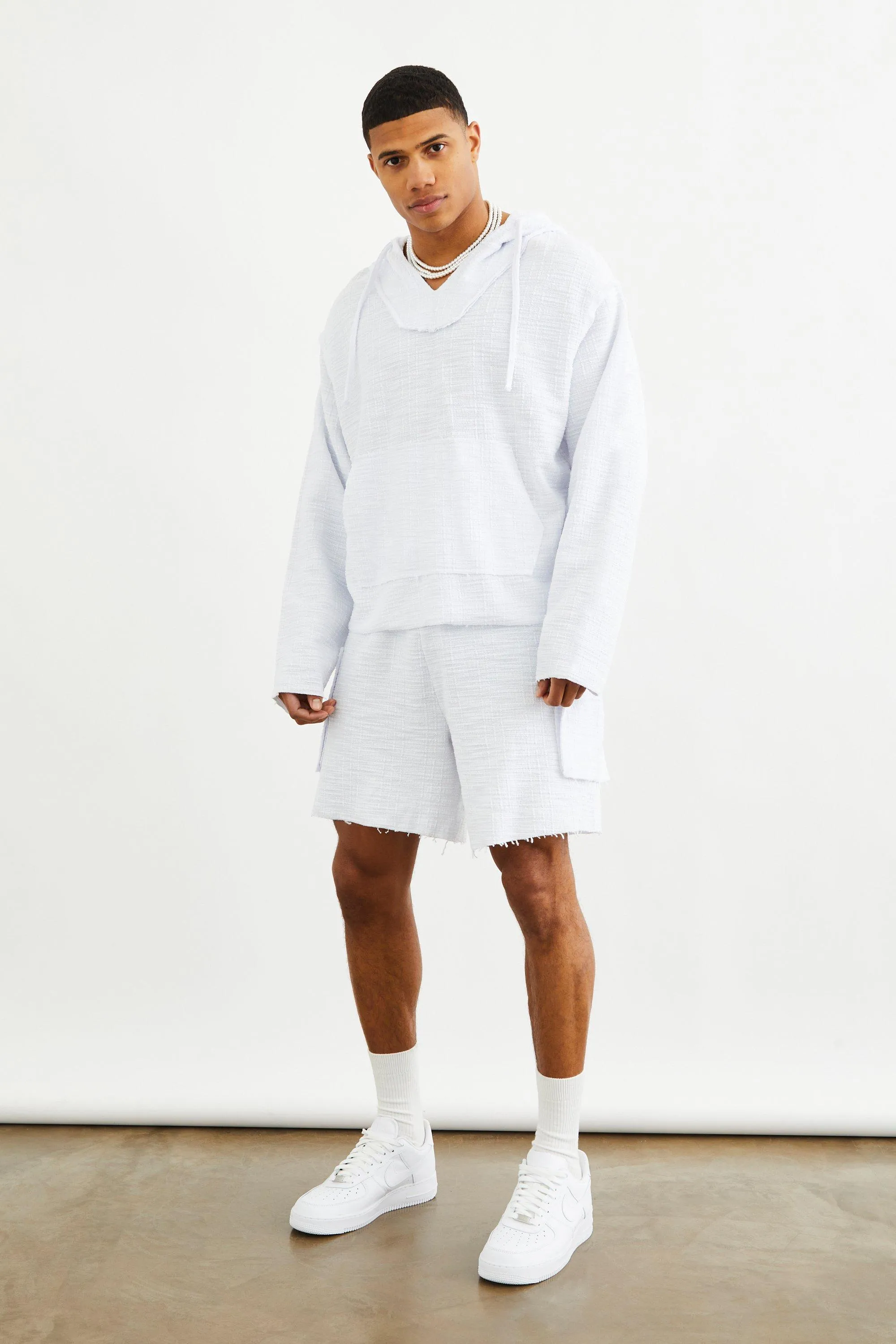 Oversized Textured Hoodie And Short Set | boohooMAN UK