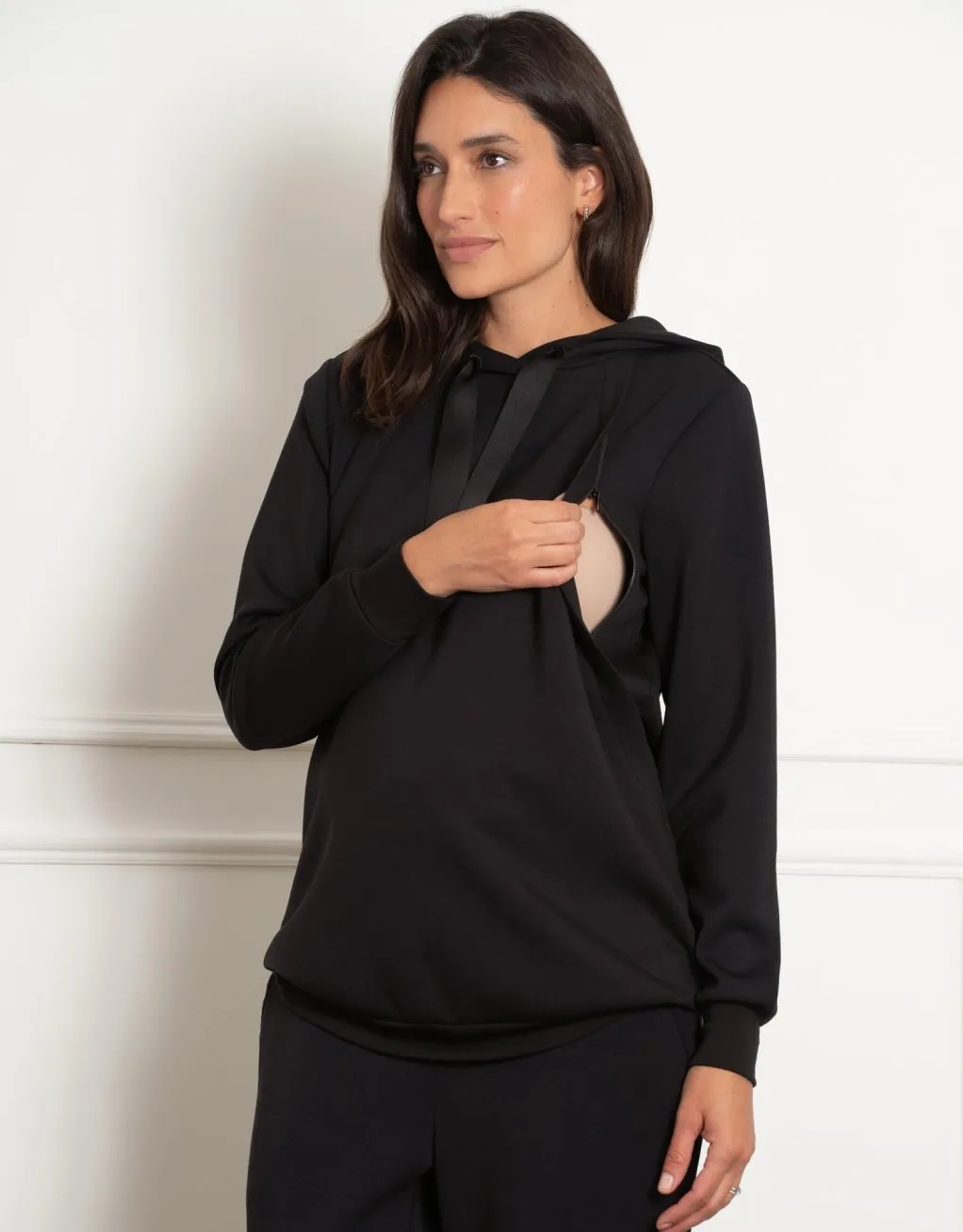 Perdita | Modal Blend Black Maternity & Nursing Hoodie