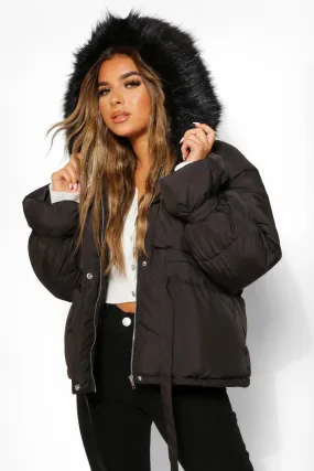 Petite Faux Fur Hooded Padded Jacket