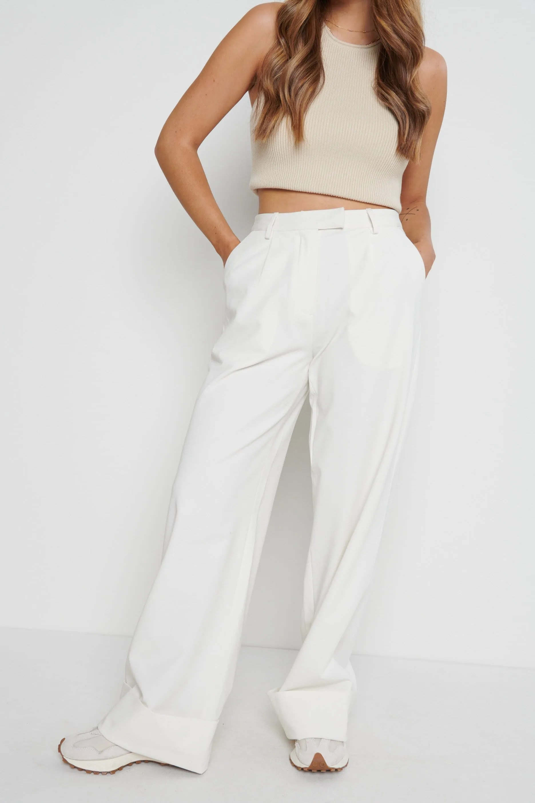 Rae Wide Leg Trousers - Cream