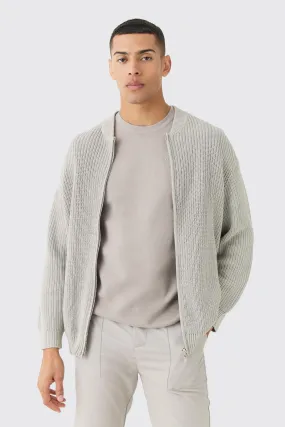 Regular Ribbed Fisherman Knit Bomber Jacket