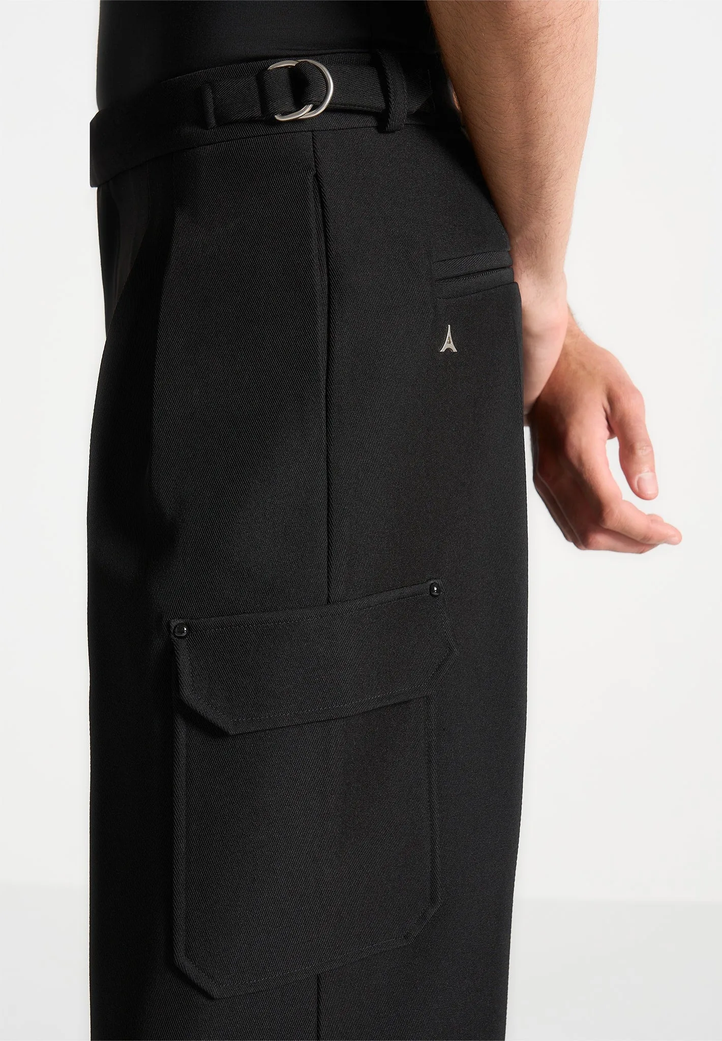 Relaxed Fit Twill Pocket Trousers - Black