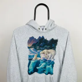 Retro Screen Stars Polar Bear Hoodie Grey Small