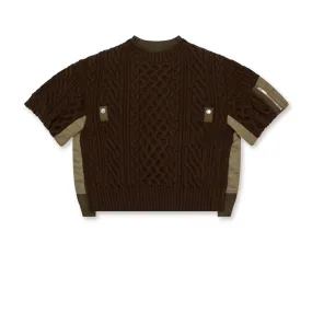 SACAI  Women's Nylon Twill x Knit Pullover Brown 