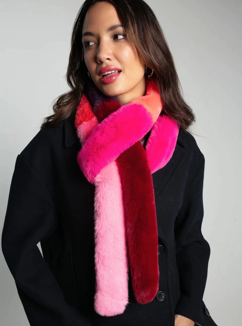 Sacs of Ashbourne   Nooki Carousel Faux Fur Stripe Scarf-Coral Mix