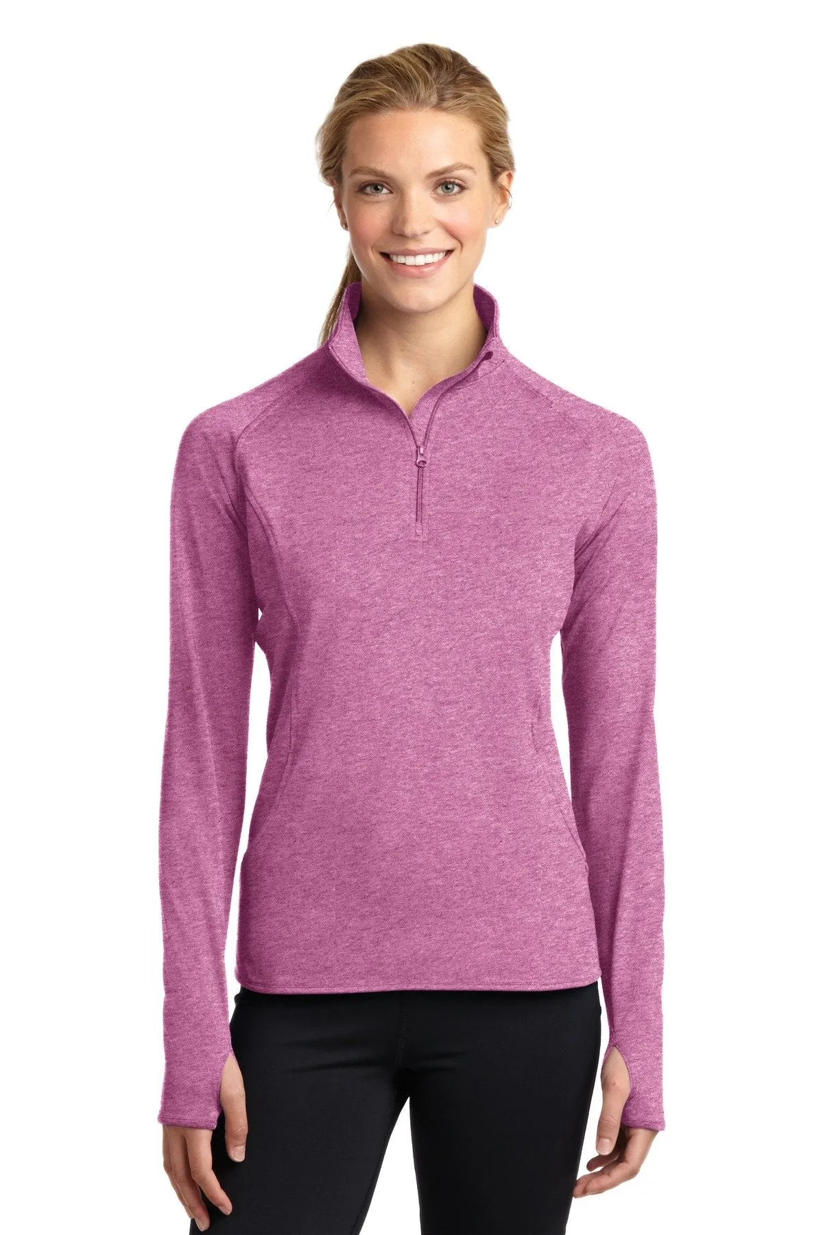 Sport-Tek Ladies Sport-Wick Stretch 1/2-Zip Pullover LST850 Pink Rush Heather