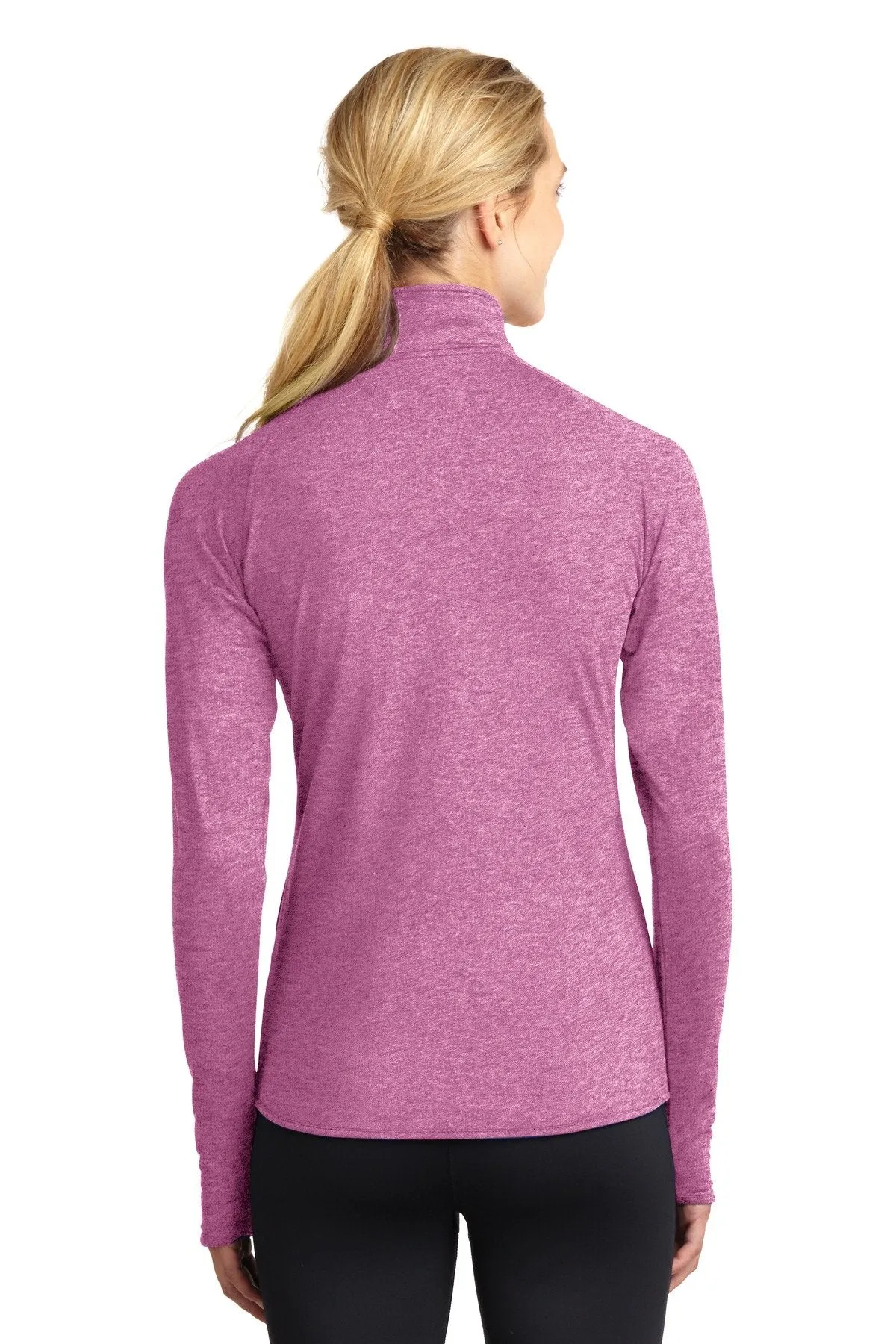 Sport-Tek Ladies Sport-Wick Stretch 1/2-Zip Pullover LST850 Pink Rush Heather