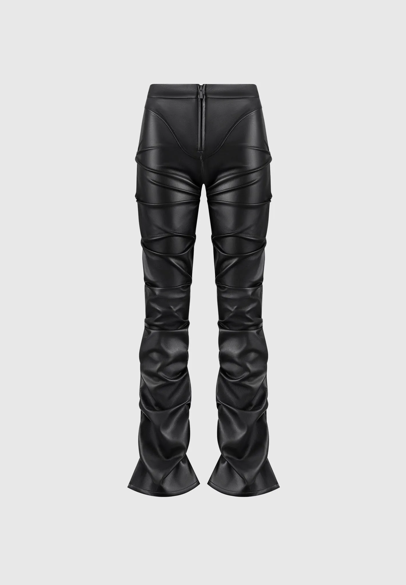 Tacked Leather Flared Trousers - Black