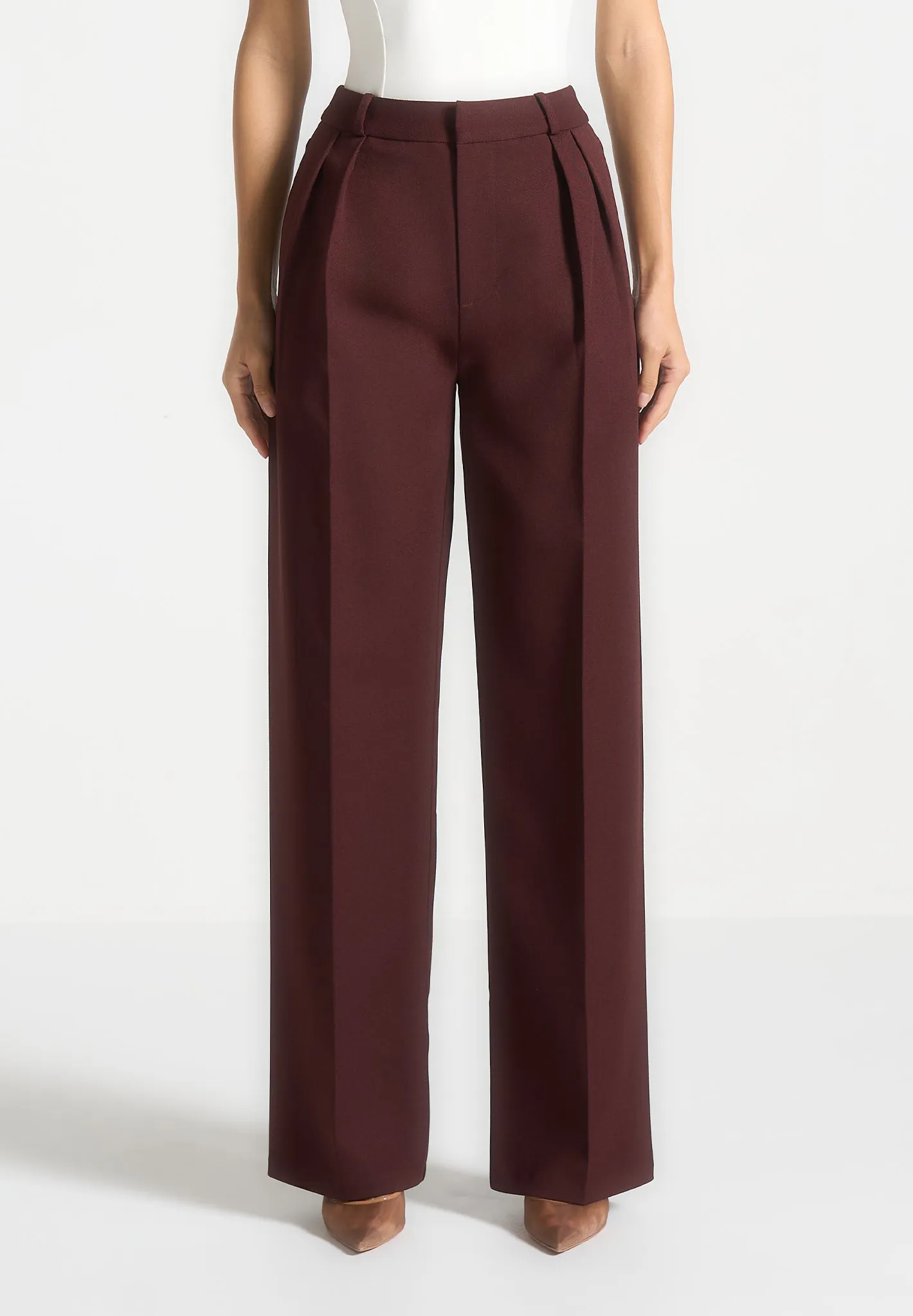 Tailored Twin Pleat Trousers - Wine Red