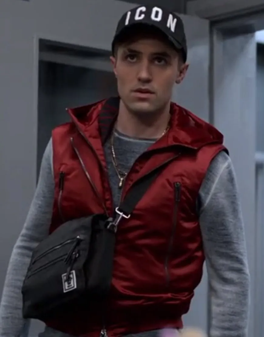 Ted Lasso S02 Phil Dunster Red Hooded Vest | Jamie Tartt Red Satin Vest