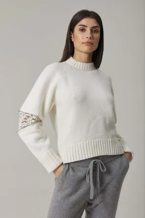 Val Cashmere Blend Pullover With Lace Inserts - Sugar