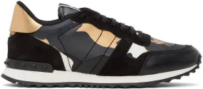 Valentino Garavani Black & Gold Camouflage Rockrunner Sneakers