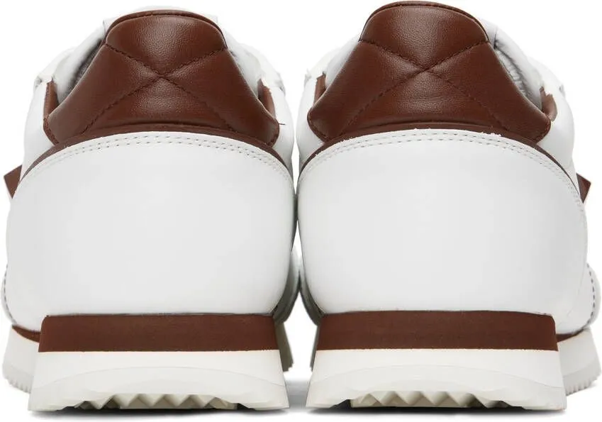 Valentino Garavani White & Brown Stud Around Sneakers