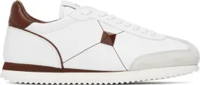 Valentino Garavani White & Brown Stud Around Sneakers