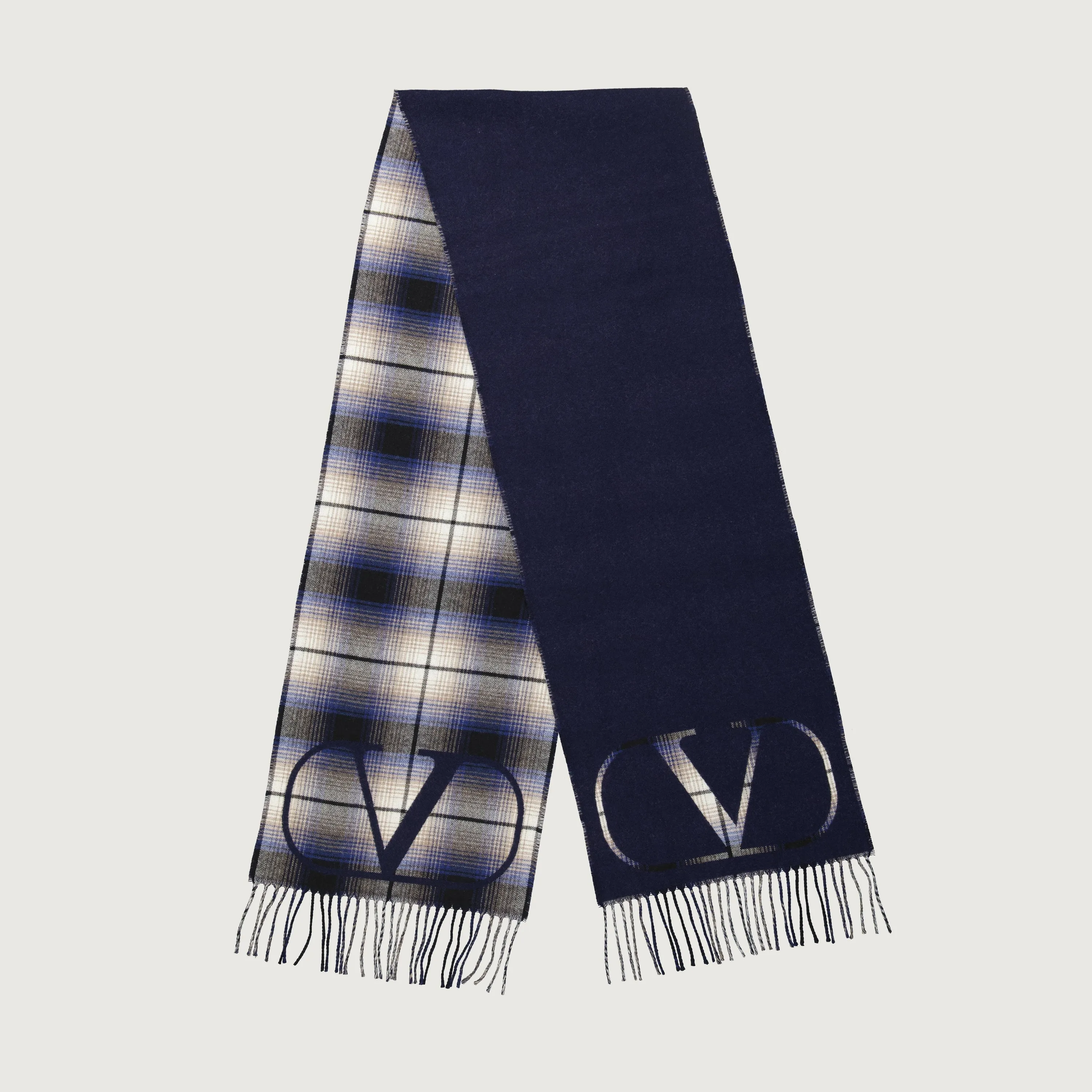 VLogo Plaid Wool Scarf