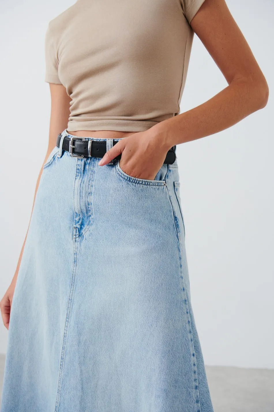 Wide denim skirt