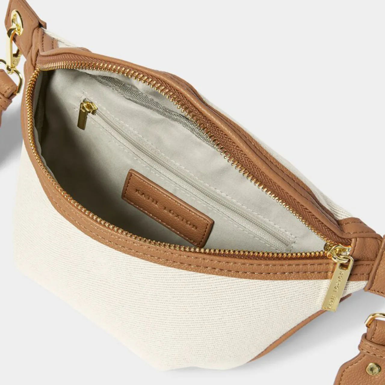 Women's Katie Loxton Capri Canvas Belt Bag - Tan and Off White